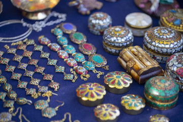 jewelry bracelets, rings, a variety of colors and jewelry at the flea market
