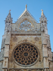Fototapeta na wymiar The center part of the west facade of the Santa Maria de Leon Cathedral - Leon, Castile and Leon, Spain