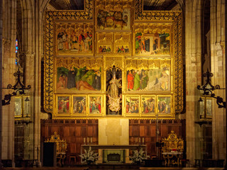 Main altar in the semicircular apse of the Santa Maria de Leon Cathedral - Leon, Castile and Leon, Spain