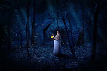Elf girl in night forest