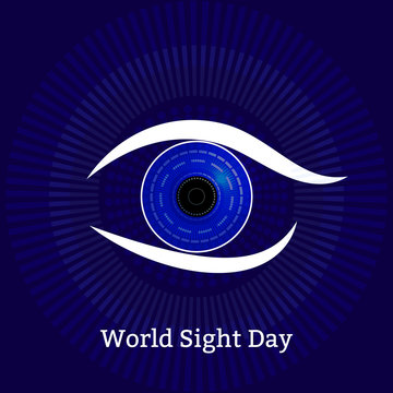World Sight Day. Concept of a holiday of health. Symbolic image of the eye. Technological textures - computer diagnostics of diseases
