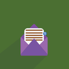 Flat design business Vector Illustration concept Empty template copy space Posters coupons promotional material. Open Message Envelope with one Empty Sheet of Lined paper coming out