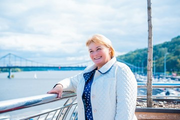 Size plus mature lady. Enjoying at day, concept human with  excess weight. Senior woman take a rest...