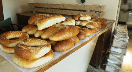 Fresh pastries in a rural bakery