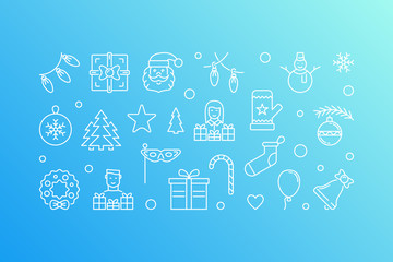 New Year creative blue illustration. Vector outline banner