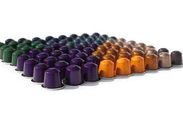 Fototapeta premium Coffee capsules on a white background isolated