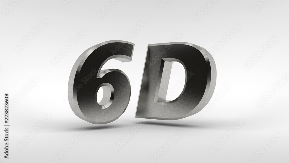 Poster metal 6d logo isolated on white background with reflection effect. 3d rendering.