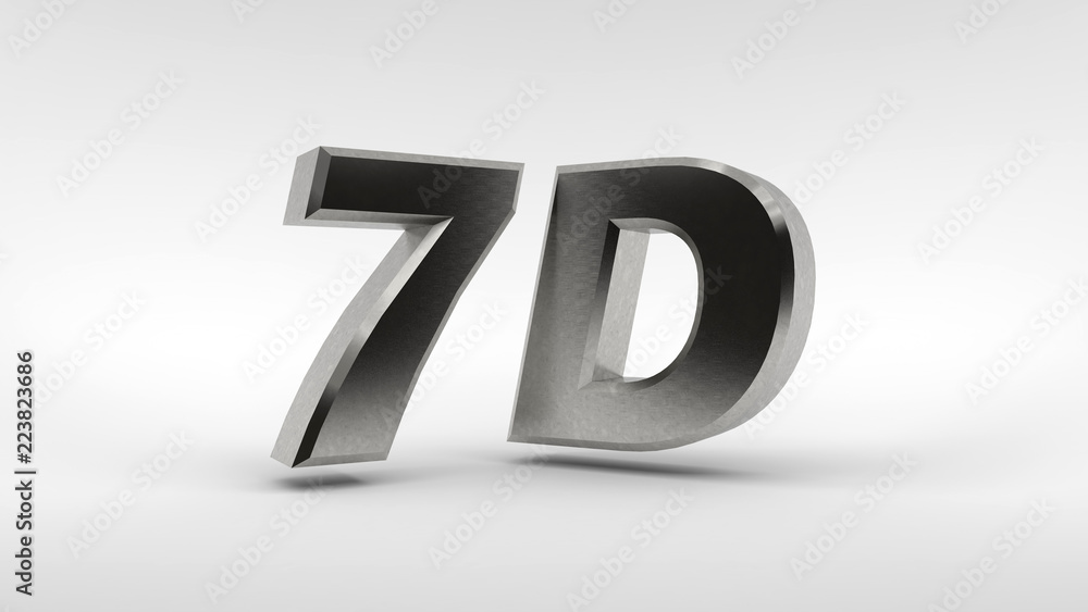 Poster metal 7d logo isolated on white background with reflection effect. 3d rendering.