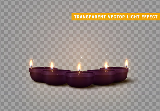 Set of decorative burning candles isolated realistic. Decor for Diwali celebration.