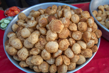 Closeview of Pani Puri, Golgappe, Chat item, India. Indian panipuri