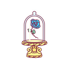 vector blue rose, glass flask