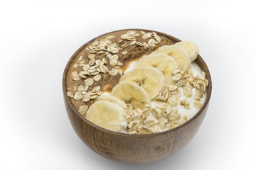 Smoothie bowl yogurt with peanut butter and banana and oats