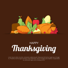 Happy thanksgiving background with flat icon. Can be used for poster, banner, flyer, invitation, website or greeting card. Vector illustration