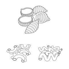 Vector design of pasta and carbohydrate sign. Collection of pasta and macaroni stock vector illustration.