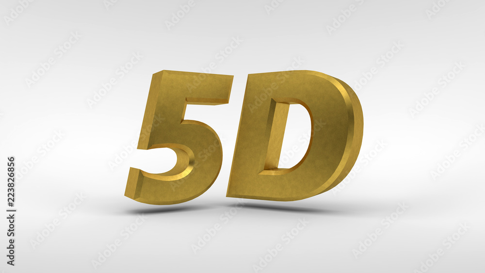Poster gold 5d logo isolated on white background with reflection effect. 3d rendering.