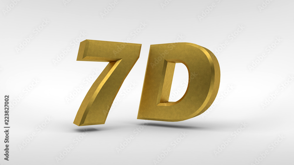 Poster gold 7d logo isolated on white background with reflection effect. 3d rendering.