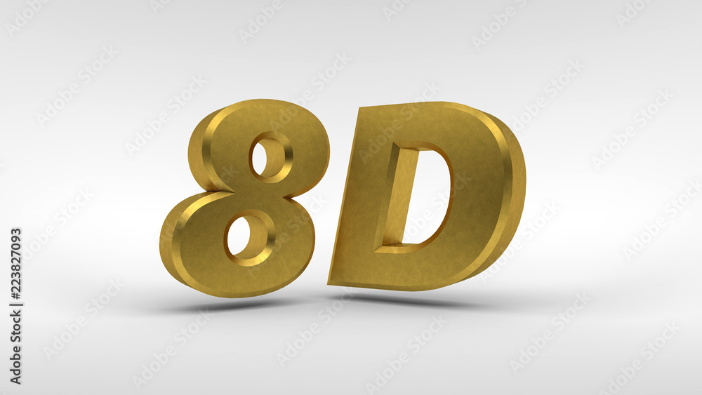 Poster gold 8d logo isolated on white background with reflection effect. 3d rendering.