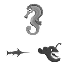 Obraz premium Vector illustration of sea and animal symbol. Set of sea and marine stock vector illustration.