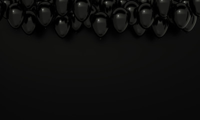 Black Festive Background, flying black balloons, 3d rendering