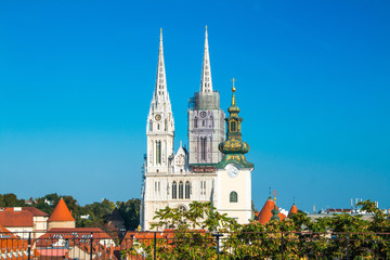 Fototapeta na wymiar Cathedral in Zagreb, Croatia, view from Upper town 