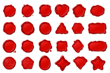 vector red wax seal stamps set - obrazy, fototapety, plakaty