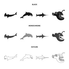 Vector design of sea and animal icon. Collection of sea and marine vector icon for stock.