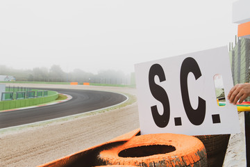 Warning signal  on motor sport racing circuit safety car