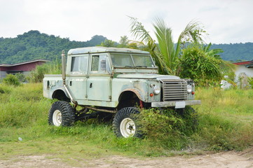 old car wreck parking on farm in Thailand countryside