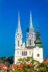 Fototapeta na wymiar Cathedral in Zagreb, Croatia, view from Upper town 