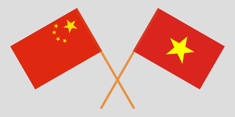 Socialist Republic of Vietnam and China. The Vietnamese and Chinese flags. Official colors. Correct proportion. Vector