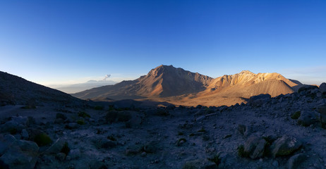 Mountains and volcano eruption in the Andes of Peru