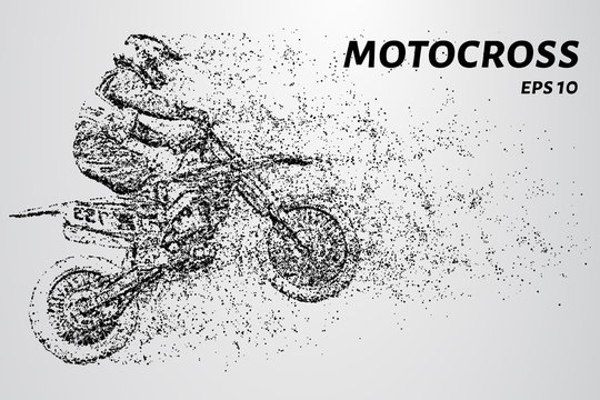 Motocross of particles. Motorcyclist involved in motocross. Motorcyclist jump.