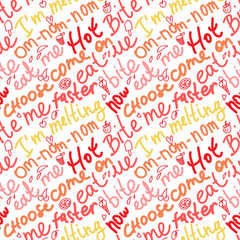 Vector seamless pattern background with hand drawn lettering about ice cream, food and restaurant menu elements