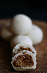 Mini Nopia or Mino. Indonesian cookies with brown sugar. Traditional food from Banyumas, Central Java.
