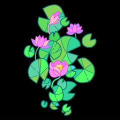 Vector illustration of lotus flower blooming in the pond.