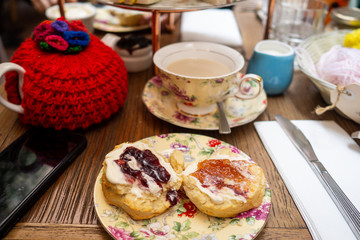 Fresh scones with cream and jam