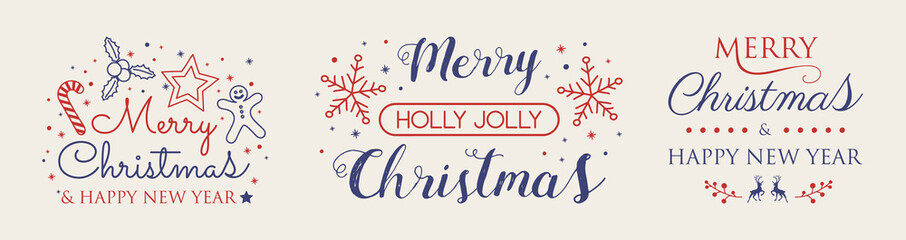 Christmas banners with ornaments and greetings - collection. Vector.