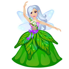 Fototapeta na wymiar Little fairy elven princess isolated on white background. Vector cartoon close-up illustration.