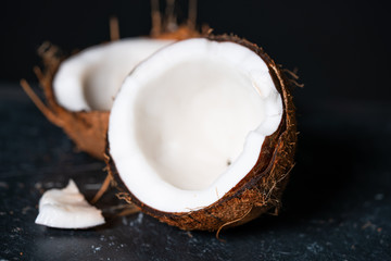coconut on black background