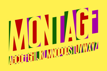 Montage alphabet. Colored cuttings letters font. Isolated english alphabet.