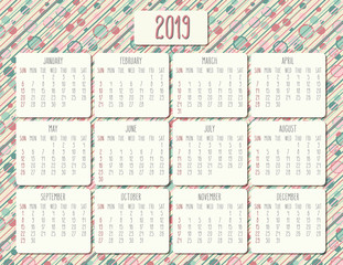 Year 2019 monthly calendar