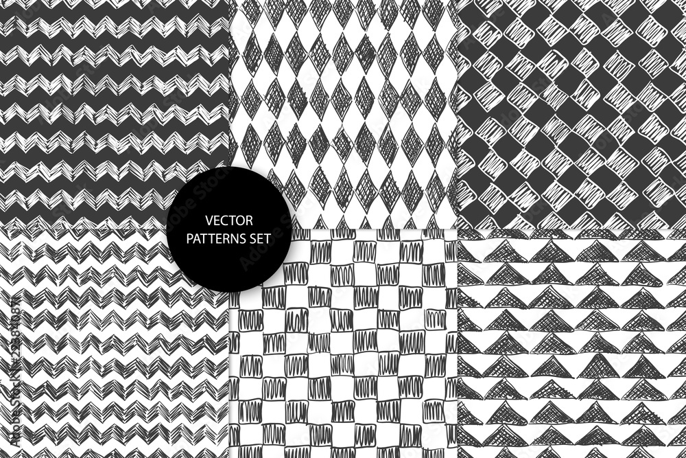 Poster scribble patterns set. doodles backgrounds. quirky sketches. scrawl elements. hand drawn effect vect