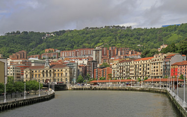 embankment of river Nervion in city Bilbao
