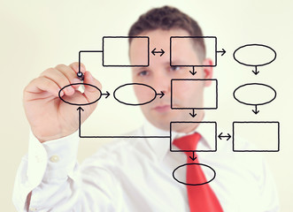 Businessman is drawing data schema