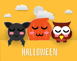 banner halloween ,trick or treat with hand,mummy,zombie,paper cut.