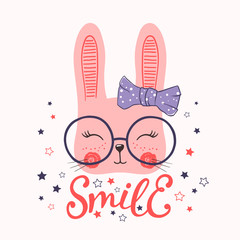 Cute rabbit with glasses. Smile
