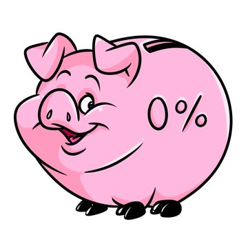 Pig piggy bank zero percent accumulation money cartoon illustration isolated image