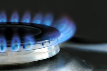 Natural gas burning on kitchen gas stove