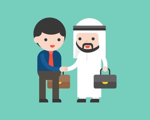 Cute arab business man shake hands with business man, deal or cooperation success situation concept