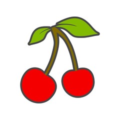 Cherry with a leaf, cherry illustration